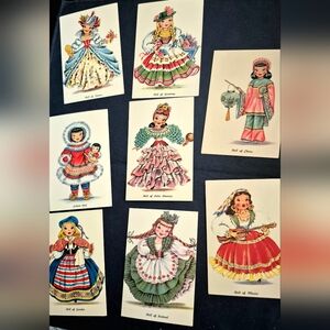 Vintage Tichnor Gloss Post Cards DOLLS OF MANY LANDS lot of 8!